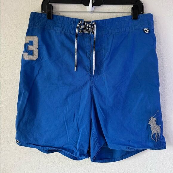Vintage Polo Ralph Lauren Big Pony Swim Trunks Men’s Large Mediterranean Blue - Picture 1 of 8